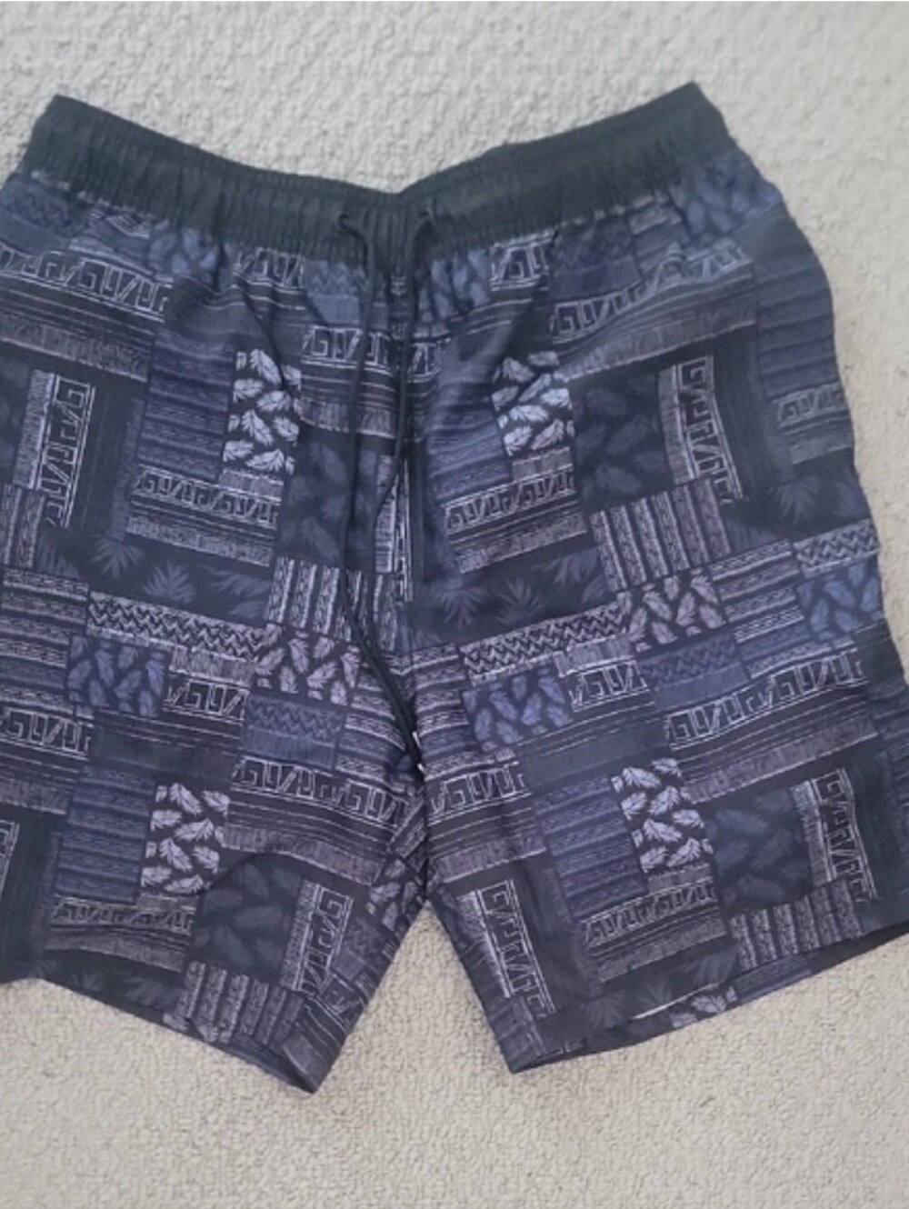 Men's Casual Elastic Waist Patterned Swim Shorts - Black/Grey